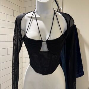 Black Sheer Long Sleeve Corset Top